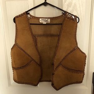 Dave J Genuine Leather Trim Brown Vest Size L